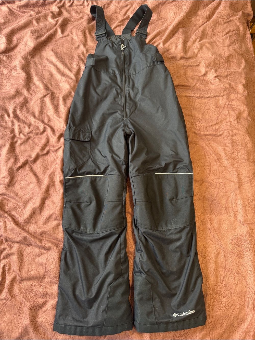 Columbia Black Kids Snow Bib Overalls with Reflective Trim (size M 10-12)